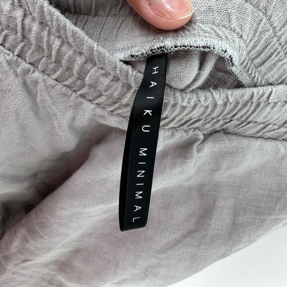 Haiku + Minimal Azarin Linen Pants Drawstring Waist Gray M Adjustable Breathable - Picture 4 of 7
